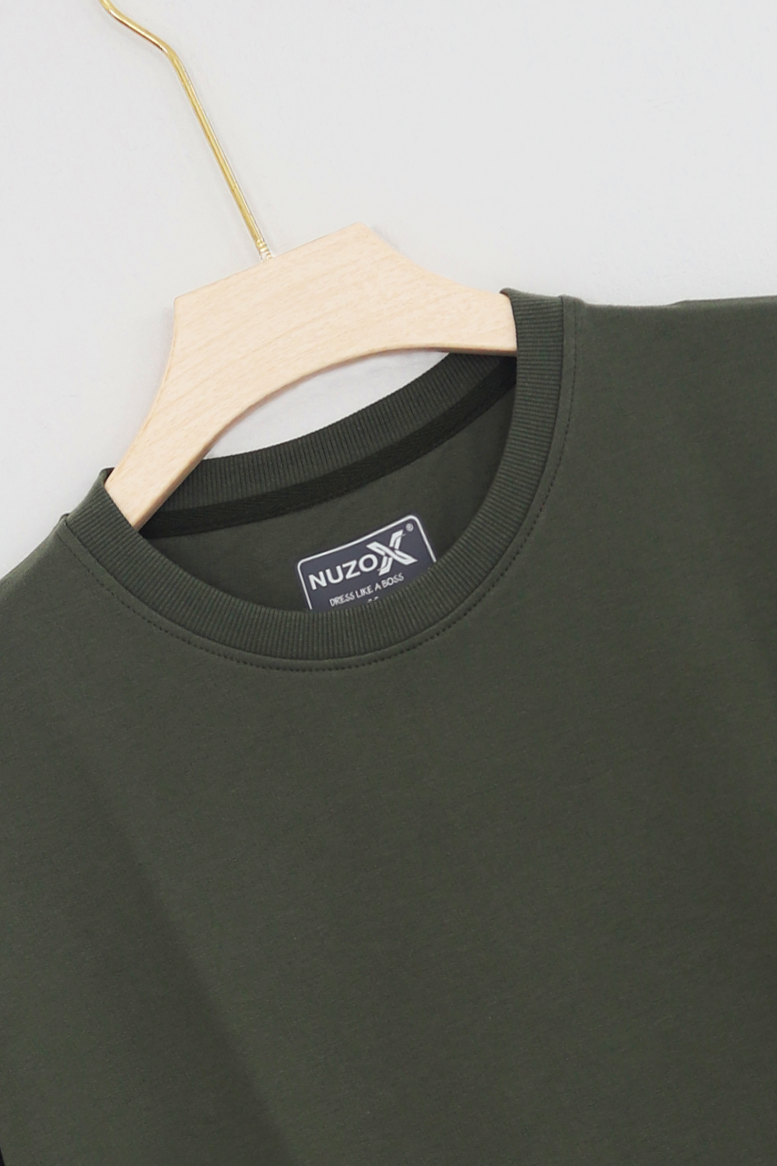 Cotton  Highsleeve Plain T-Shirt(Olive Green)